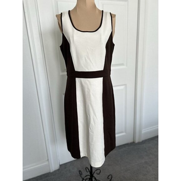 Ann Taylor LOFT Women's Dress Sleeveless Scoop Neck Brown/Cream Color-block Sz 2 - Picture 1 of 9